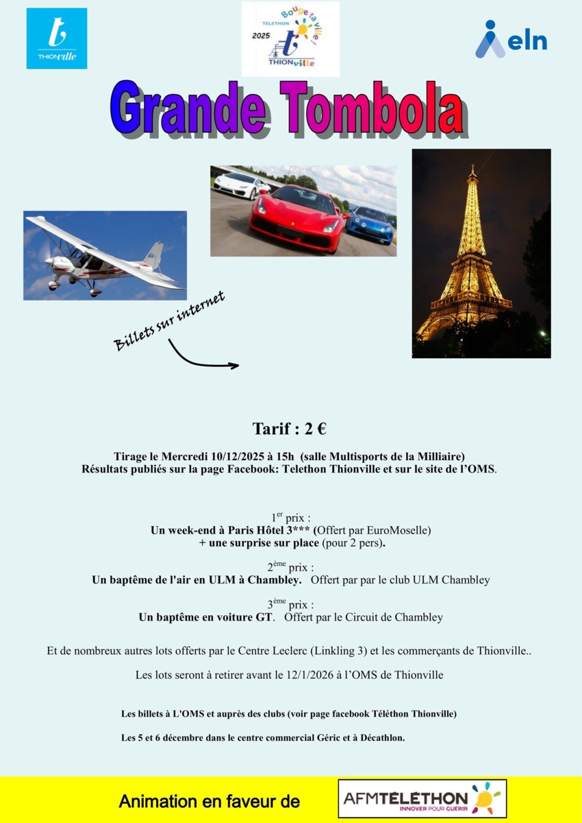 🎉 Grande TOMBOLA du Téléthon 2025 au profit de l’AFM. 🎉